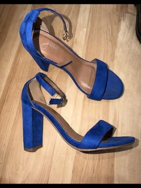 Women’s Royal Blue Suede Block Heel Sandals with Ankle Strap
